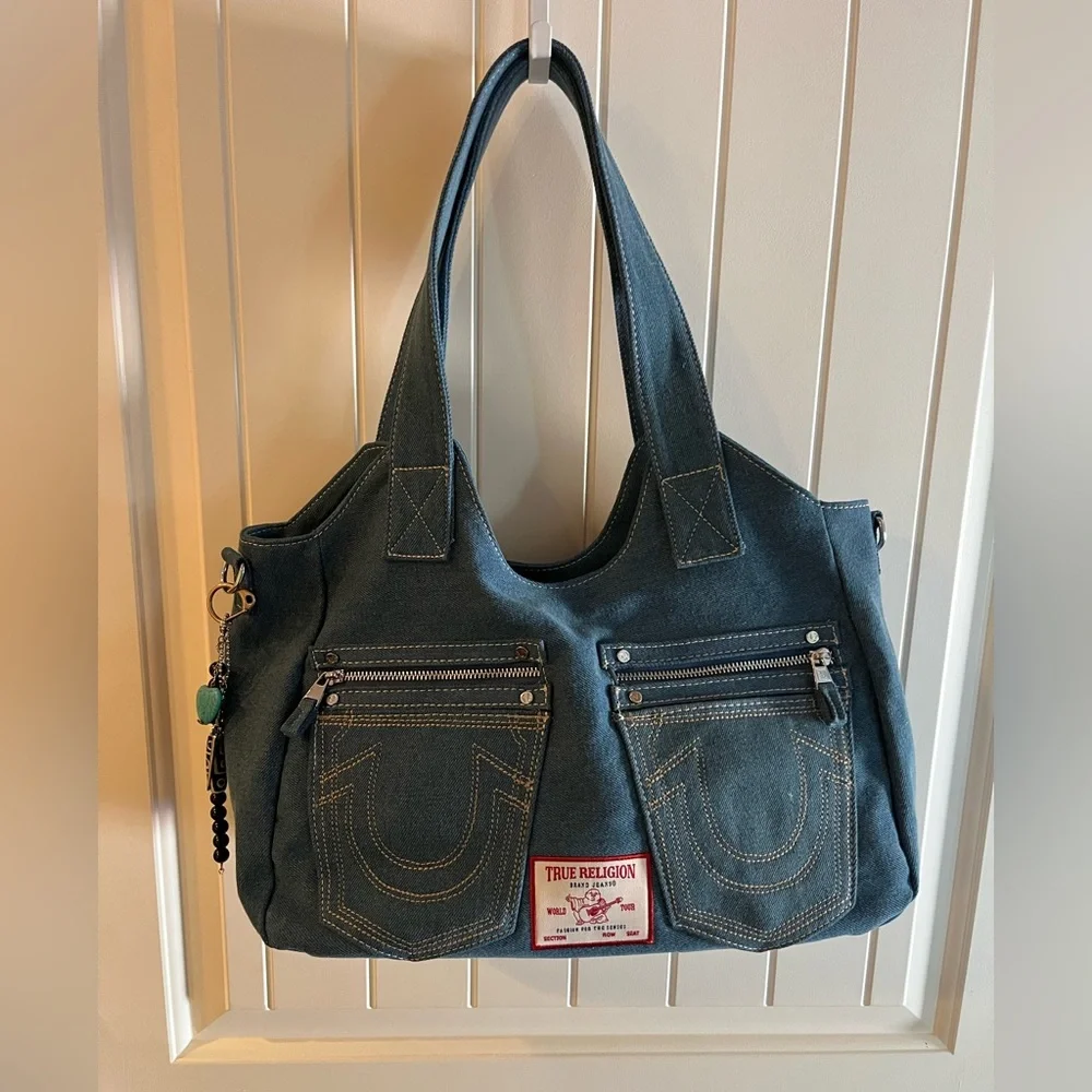 True Religion Dark Blue Tote with Stitch Detail - Picture 1 of 4